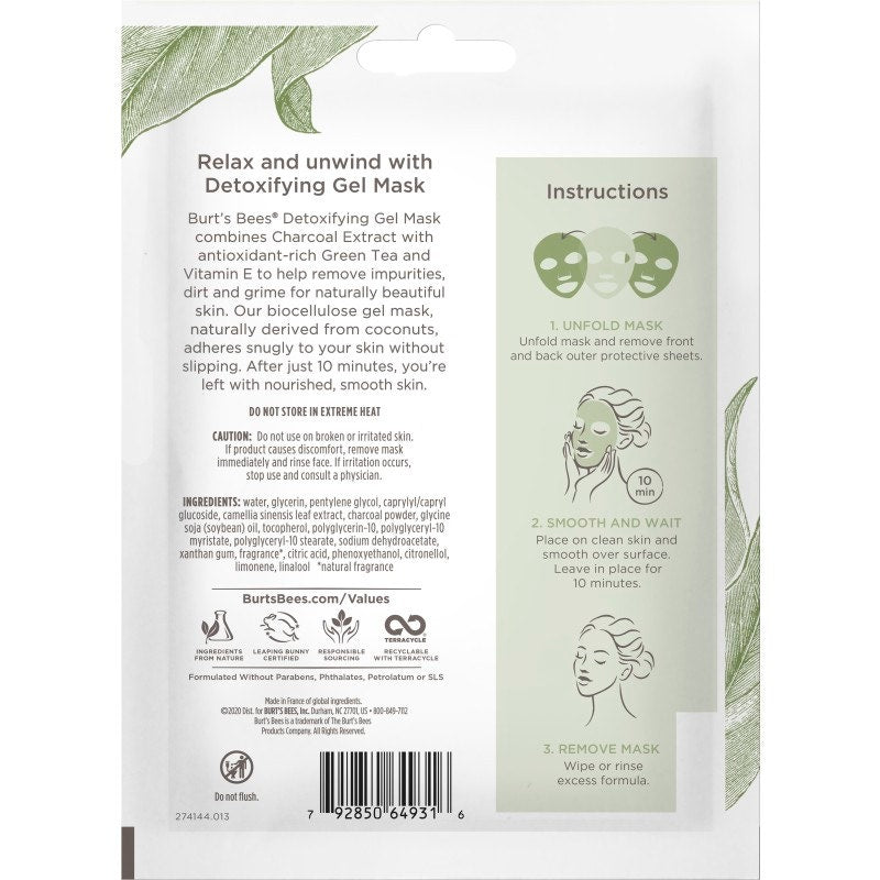 Detoxifying Biocellulose Gel Mask with Charcoal & Green Teaso